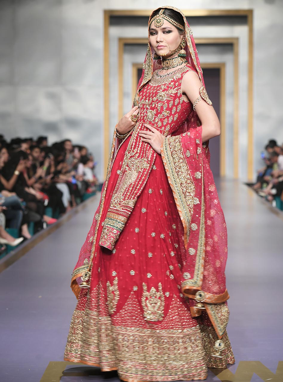 Red Embellished Khaadi Net Bridal Lehenga (3-Piece) - Image 2