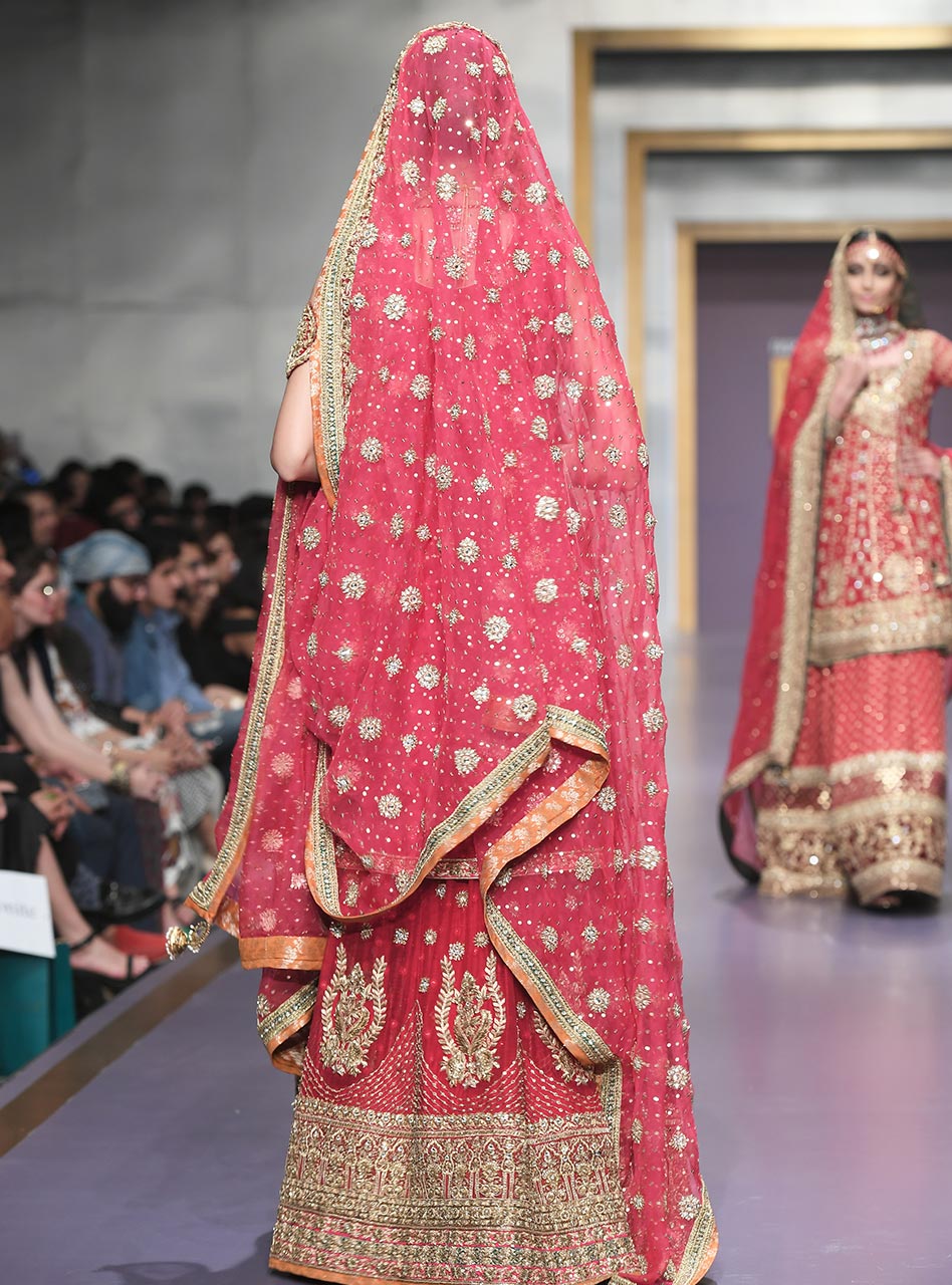 Red Embellished Khaadi Net Bridal Lehenga (3-Piece) - Image 4