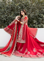 Pakistani Red Embroidered Net & Silk Bridal Lehenga (3-Piece) - Image 5