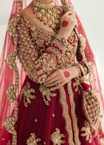 Pakistani Red Zardozi Net & Silk Bridal Peshwas Lehenga (3-Piece) - Image 3