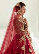 Pakistani Red Zardozi Net & Silk Bridal Peshwas Lehenga (3-Piece) - Image 4