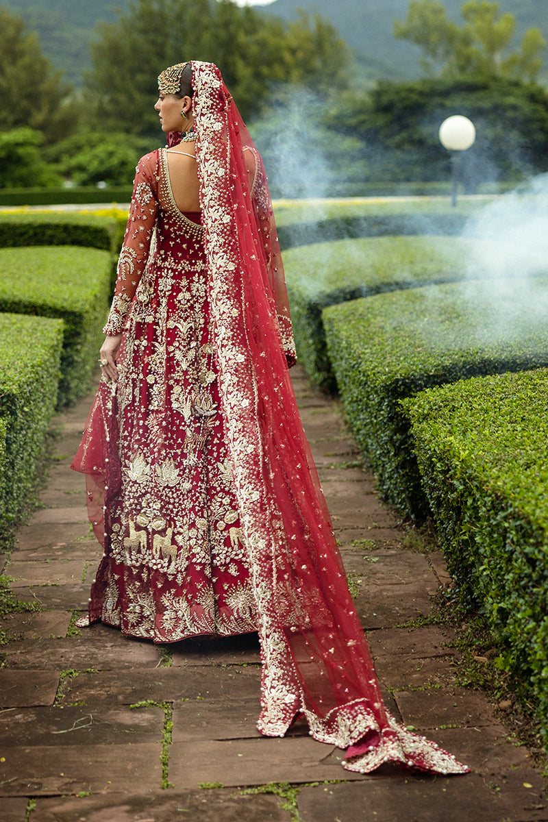Blood Red Embellished Net & Silk Bridal Lehenga (3-Piece) - Image 6
