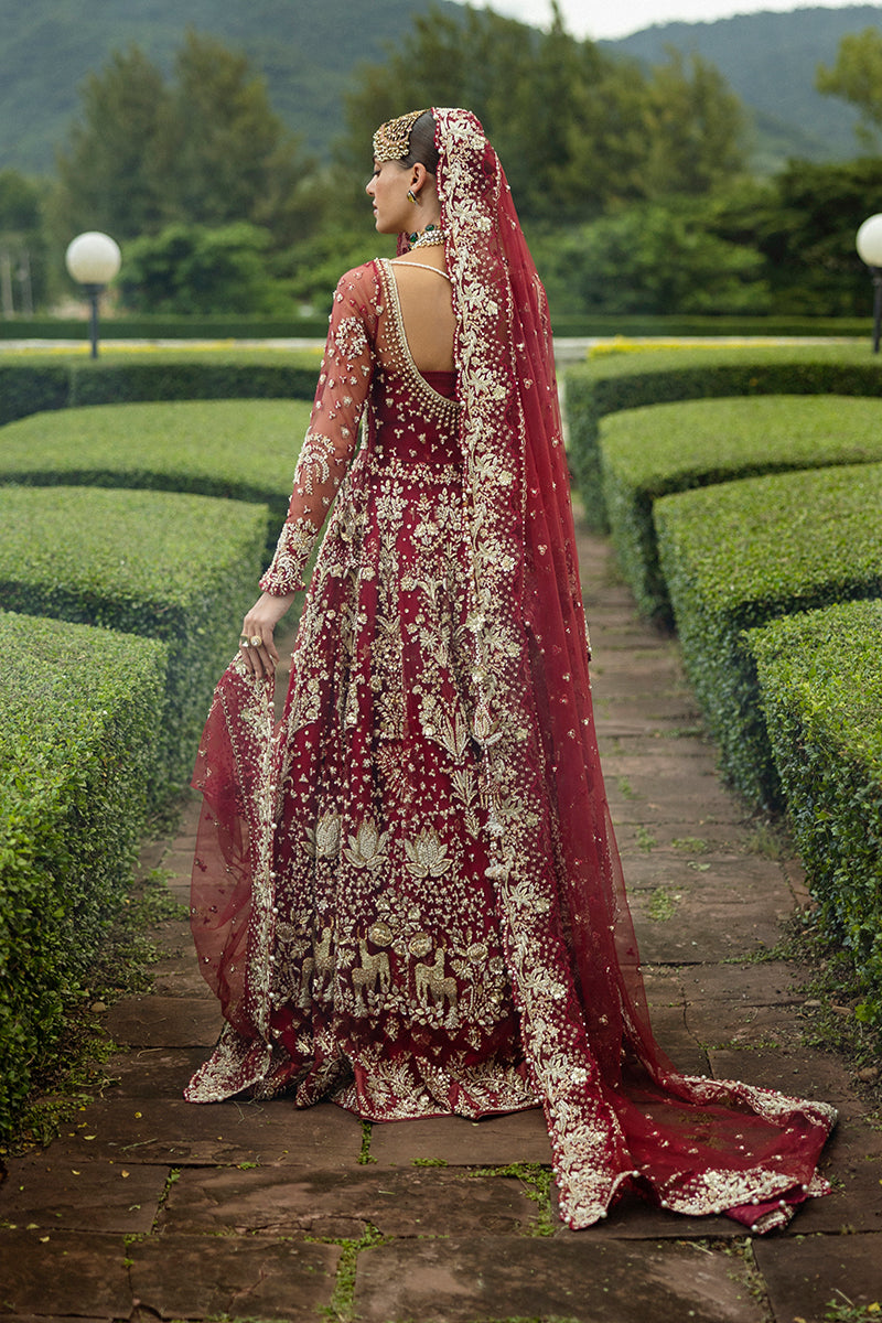 Blood Red Embellished Net & Silk Bridal Lehenga (3-Piece) - Image 7