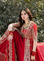 Pakistani Red Embroidered Net & Rawsilk Bridal Lehenga (3-Piece) - Image 4