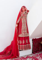 Pakistani Red Embroidered Net & Rawsilk Bridal Lehenga (3-Piece) - Image 6