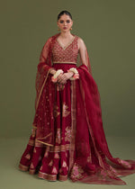 Pakistani Red Embellished Korean Rawsilk Lehenga Choli (3-Piece) - Image 2