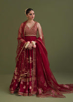 Pakistani Red Embellished Korean Rawsilk Lehenga Choli (3-Piece) - Image 8