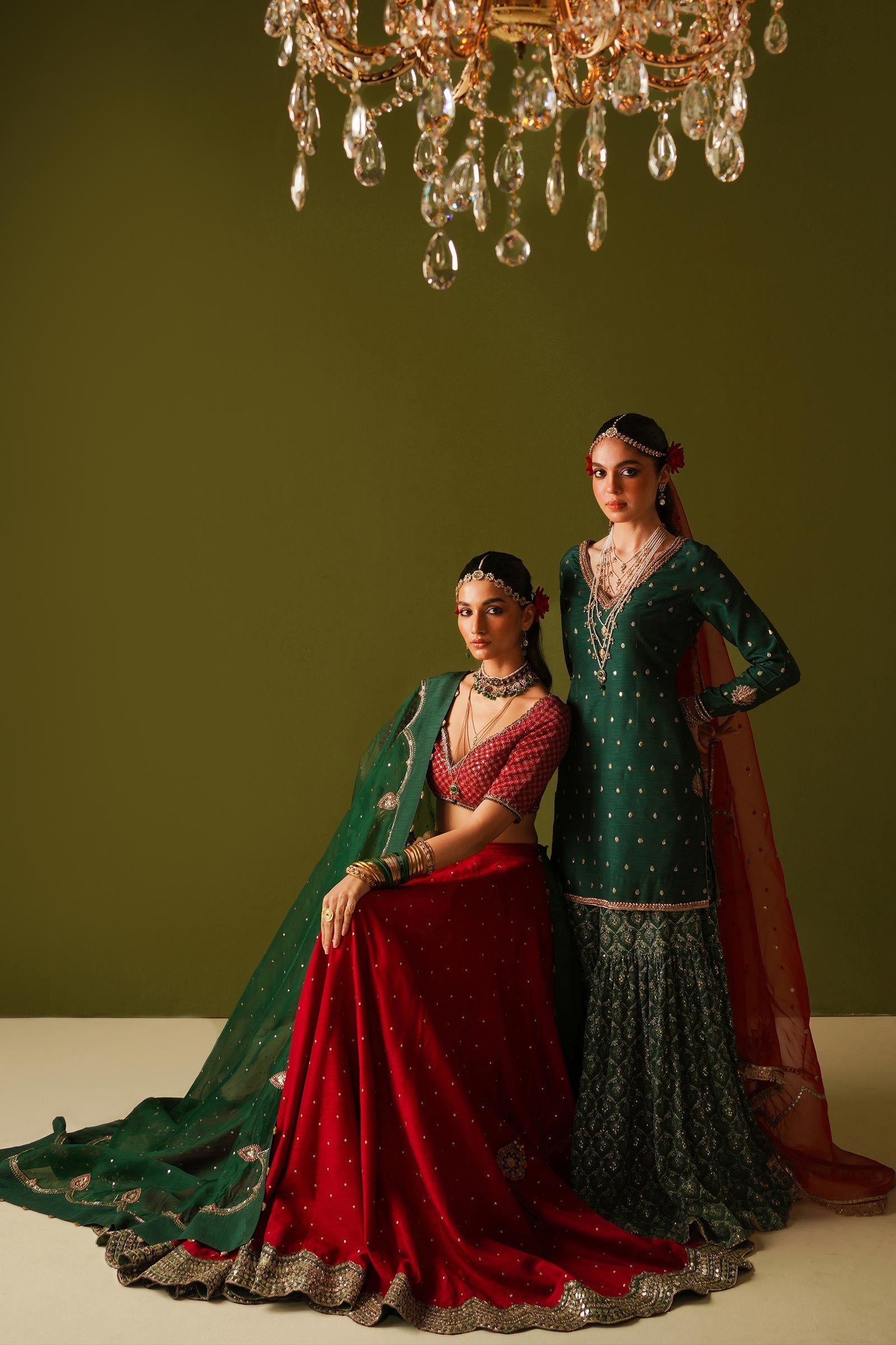 Pakistani Red Embroidered Korean Silk Lehenga Choli (3-Piece) - Image 6