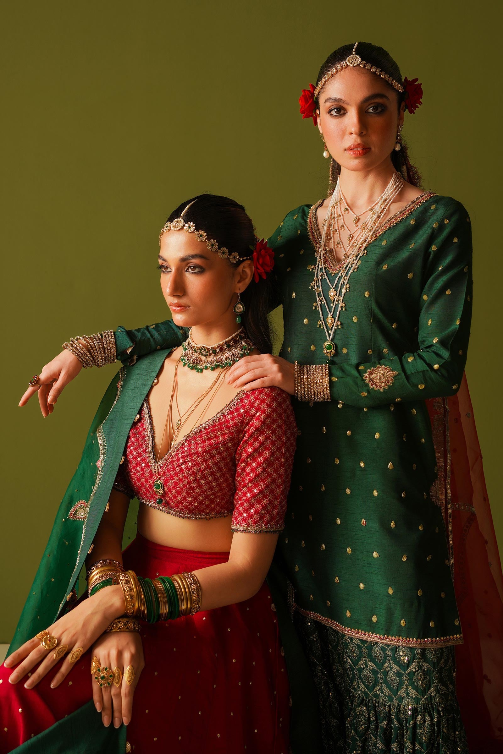 Pakistani Red Embroidered Korean Silk Lehenga Choli (3-Piece) - Image 7