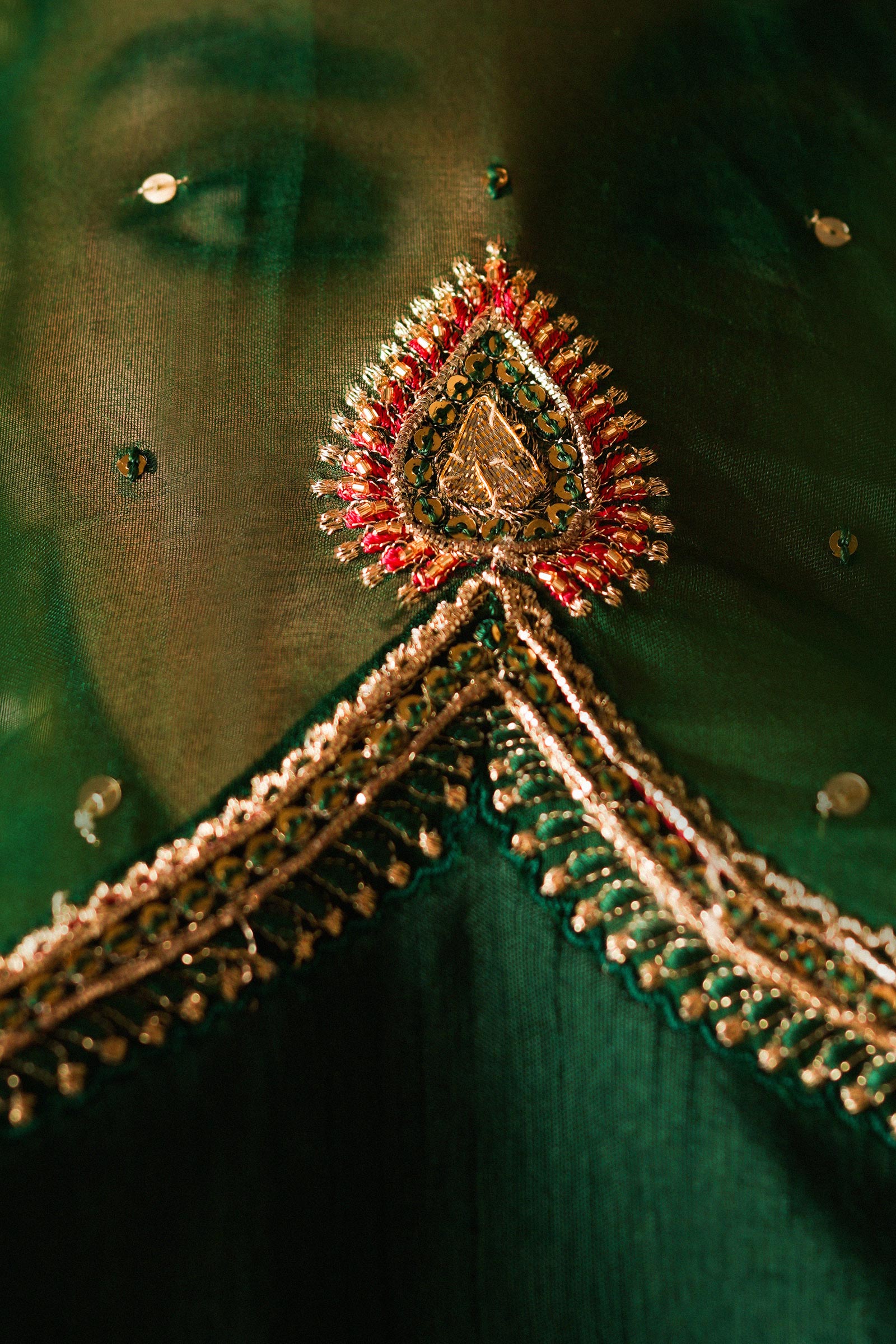 Pakistani Red Embroidered Korean Silk Lehenga Choli (3-Piece) - Image 8