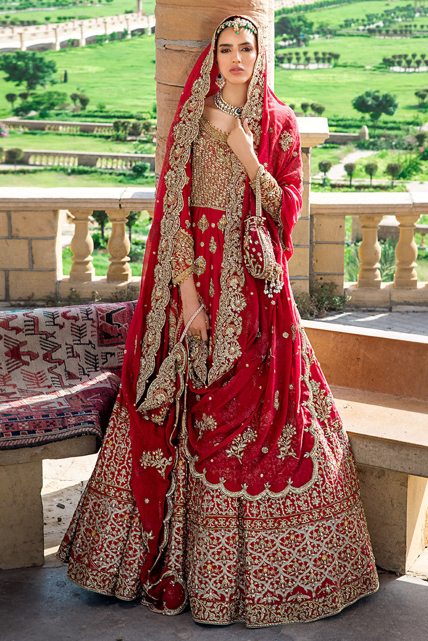 Red Zardozi Masoori Net Silk Bridal Lehenga (3-Piece) - Image 2