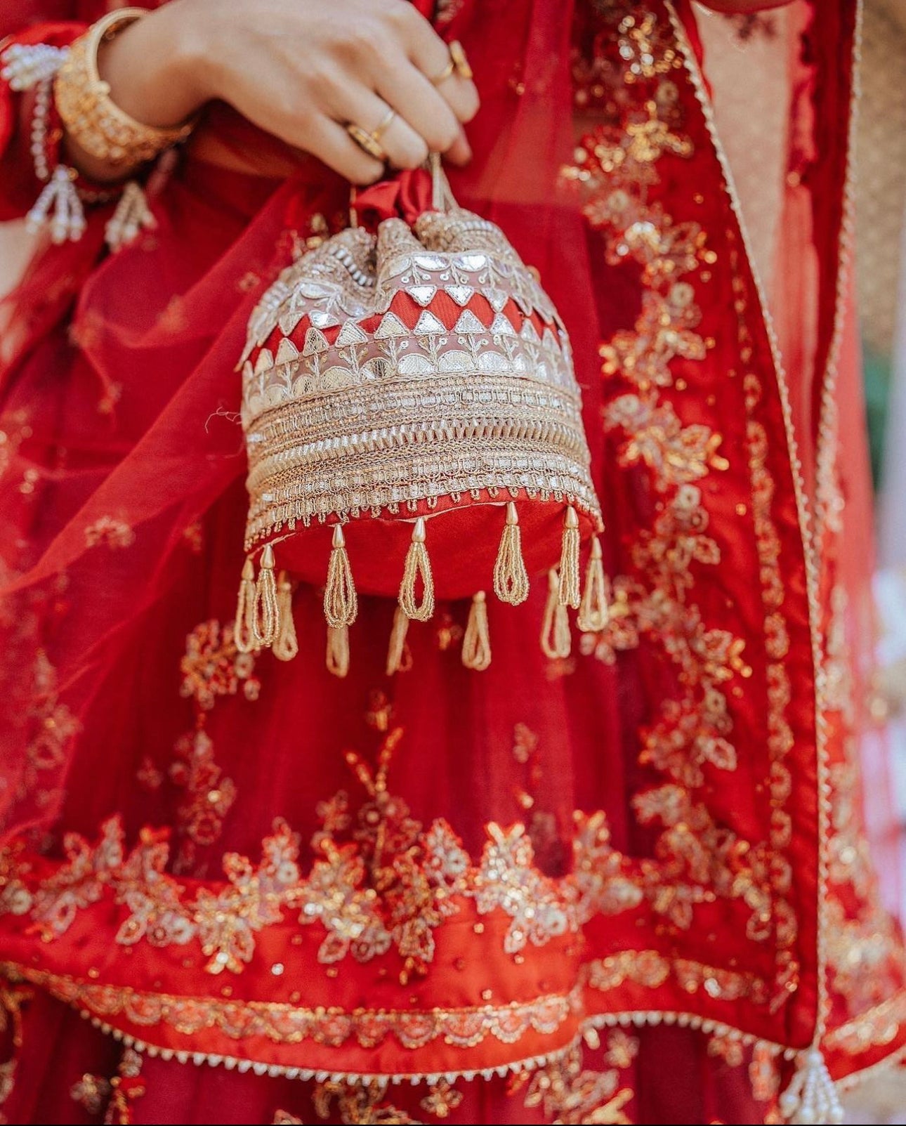 Pakistani Red Hand-Embellished Net Lehenga Choli (3-Piece) - Image 6
