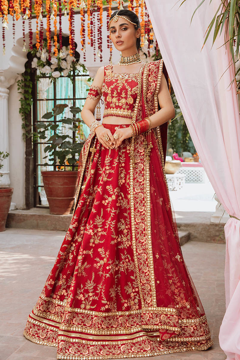 Crimson Red Embellished Net Lehenga Choli (3-Piece) - Image 1