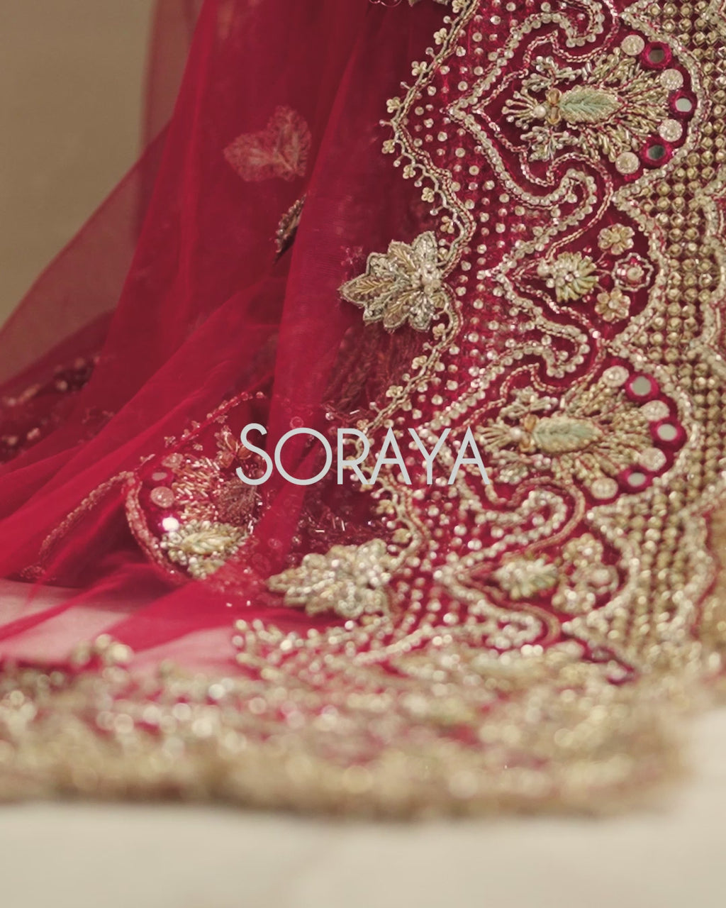 Pakistani Deep Red Embellished Net Lehenga Choli (3-Piece) - Image 5