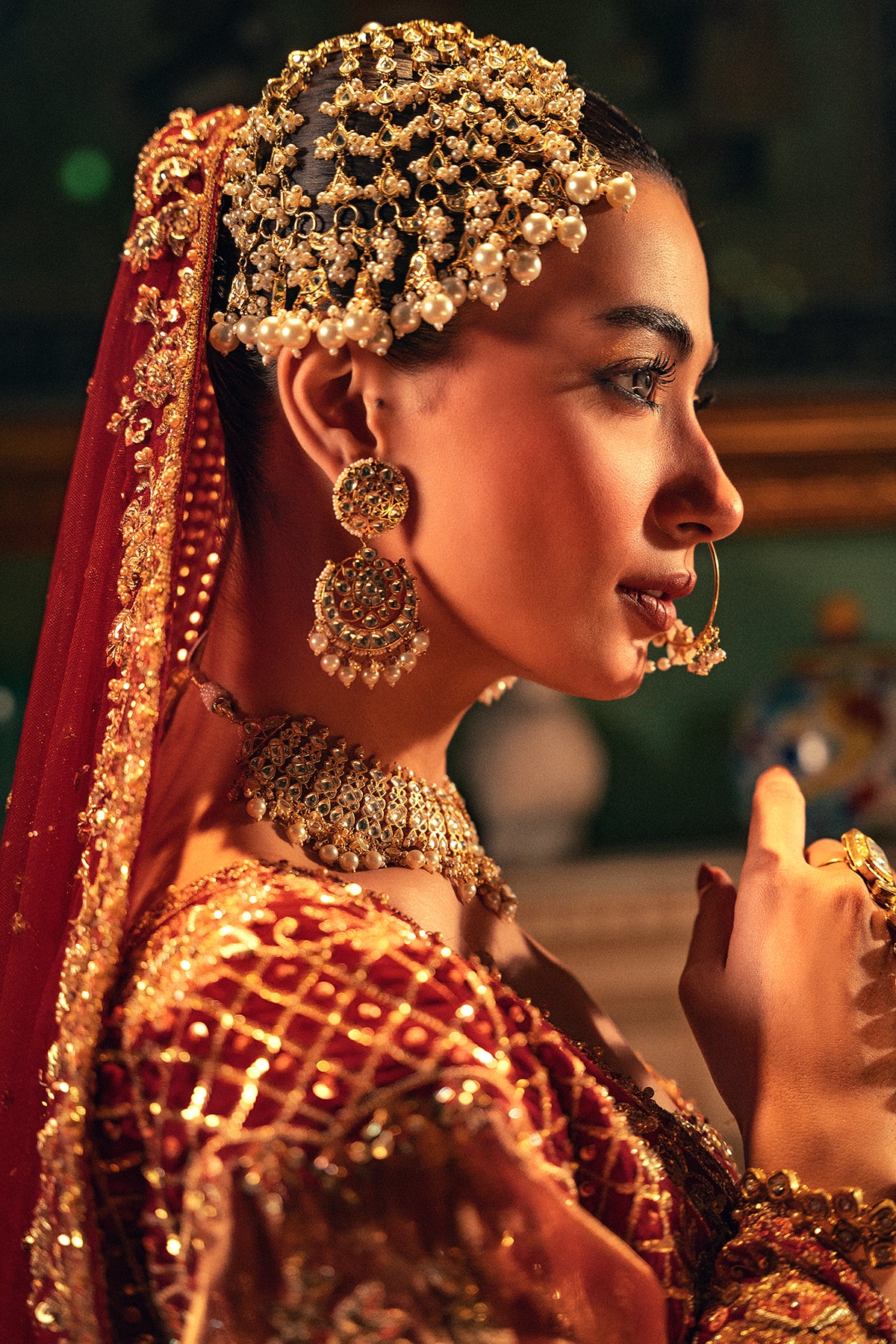 Pakistani Radiant Red Zardozi Net & Silk Bridal Pishwas Lehenga (3-Piece) - Image 7