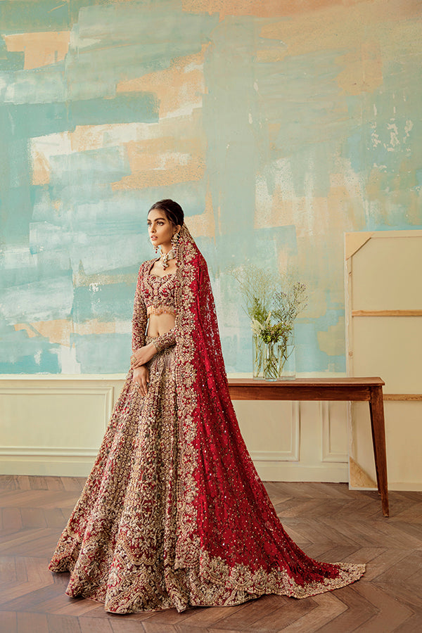 Deep Red Embellished Net Lehenga Choli (3-Piece) - Image 1