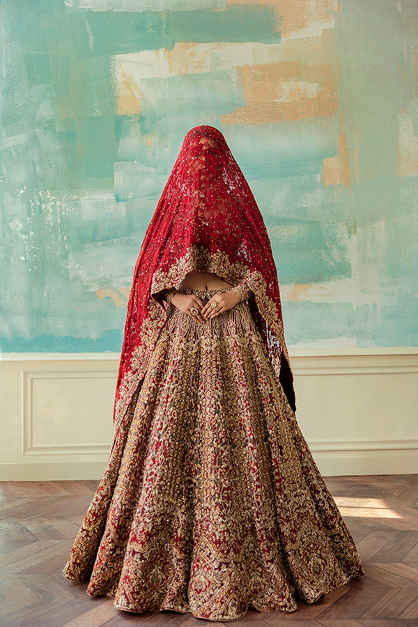 Deep Red Embellished Net Lehenga Choli (3-Piece) - Image 4
