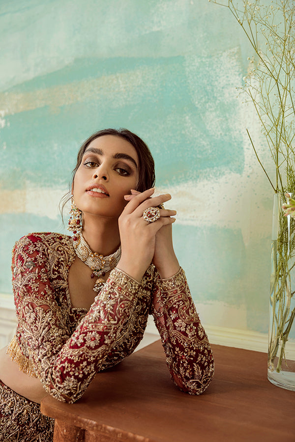 Deep Red Embellished Net Lehenga Choli (3-Piece) - Image 5