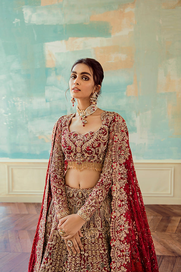 Deep Red Embellished Net Lehenga Choli (3-Piece) - Image 6