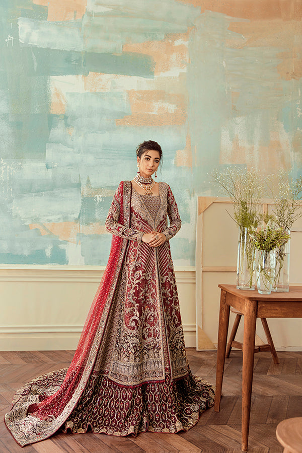 Red Embellished Net Organza Bridal Lehenga (3-Piece) - Image 2