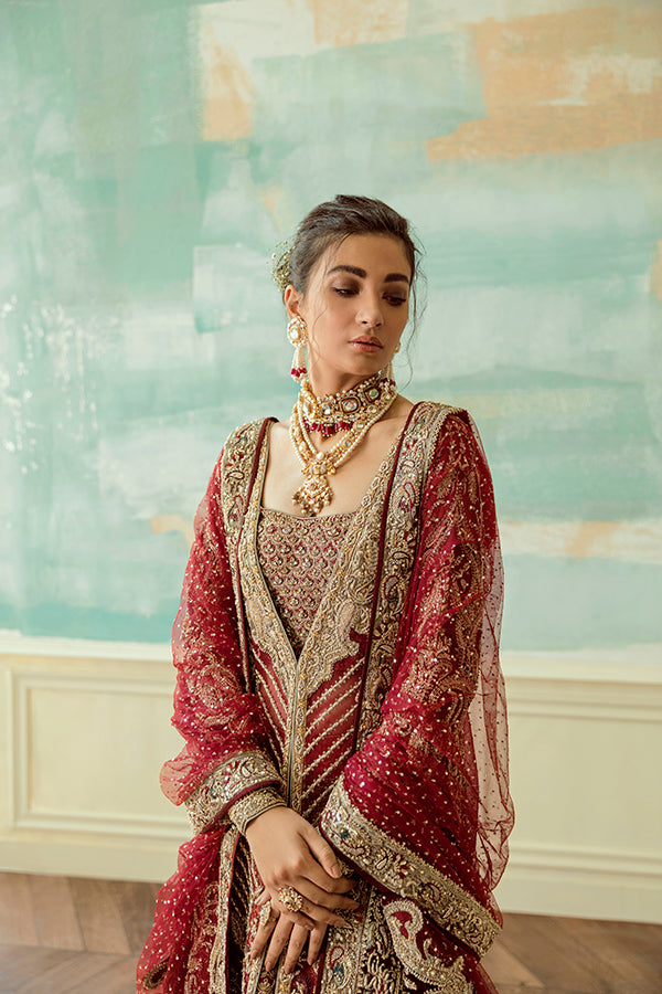 Red Embellished Net Organza Bridal Lehenga (3-Piece) - Image 5