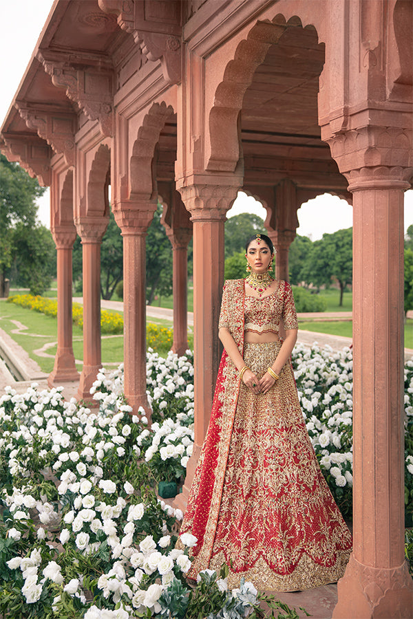 Pakistani Red Embellished Net Organza Bridal Lehenga Choli (3-Piece) - Image 1