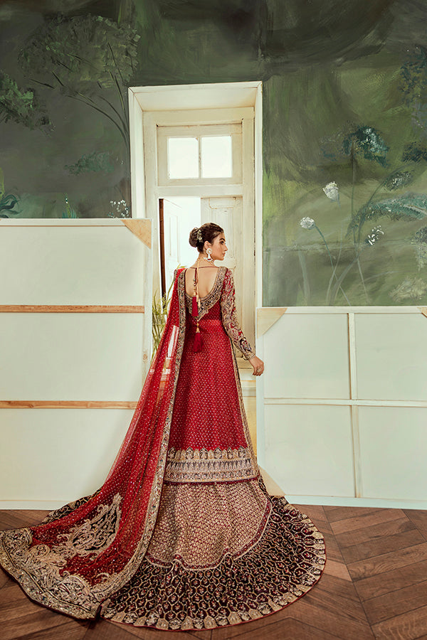 Red Embellished Net Organza Bridal Lehenga (3-Piece) - Image 3