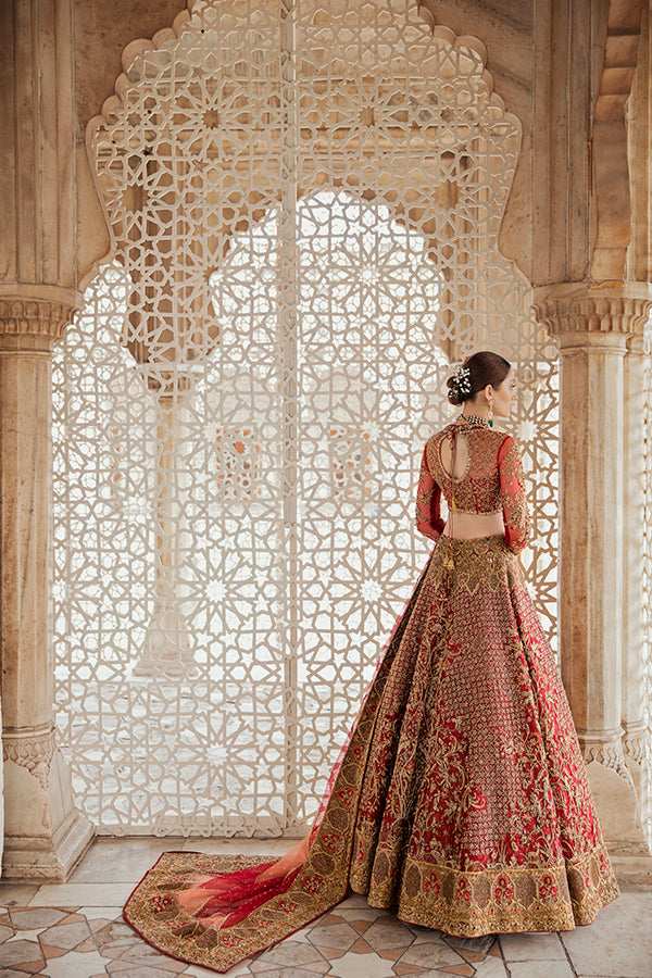 Pakistani Red Embellished Net & Organza Bridal Lehenga (3-Piece) - Image 3