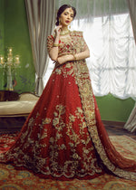 Pakistani Deep Red Zardozi Net & Organza Bridal Lehenga Choli (3-Piece) - Image 2