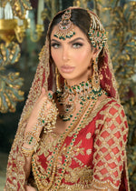 Pakistani Deep Red Zardozi Net & Organza Bridal Lehenga Choli (3-Piece) - Image 4