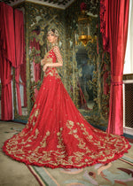 Pakistani Deep Red Zardozi Net & Organza Bridal Lehenga Choli (3-Piece) - Image 7
