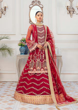 Deep Red Hand-Embellished Net & Organza Bridal Lehenga (3-Piece) - Image 2