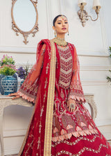 Deep Red Hand-Embellished Net & Organza Bridal Lehenga (3-Piece) - Image 3