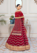 Deep Red Hand-Embellished Net & Organza Bridal Lehenga (3-Piece) - Image 5