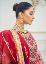 Deep Red Hand-Embellished Net & Organza Bridal Lehenga (3-Piece) - Image 6