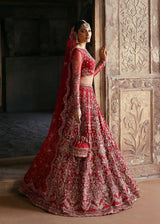 Pakistani Crimson Red Hand-Embellished Net Organza Bridal Lehenga (3-Piece) - Image 4