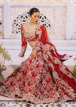 Pakistani Red Swarovski Embellished Net Mermaid Lehenga (3-Piece) - Image 2
