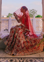 Pakistani Red Swarovski Embellished Net Mermaid Lehenga (3-Piece) - Image 3