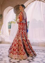 Pakistani Red Swarovski Embellished Net Mermaid Lehenga (3-Piece) - Image 5
