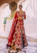 Pakistani Red Swarovski Embellished Net Mermaid Lehenga (3-Piece) - Image 6