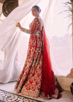 Pakistani Red Swarovski Embellished Net Mermaid Lehenga (3-Piece) - Image 7