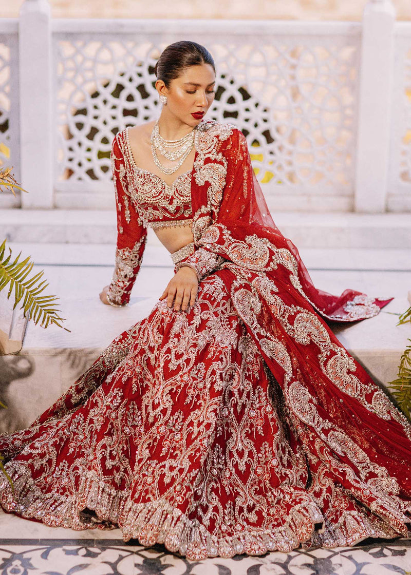 Pakistani Red Swarovski Embellished Net Mermaid Lehnga (3-Piece) - Image 1
