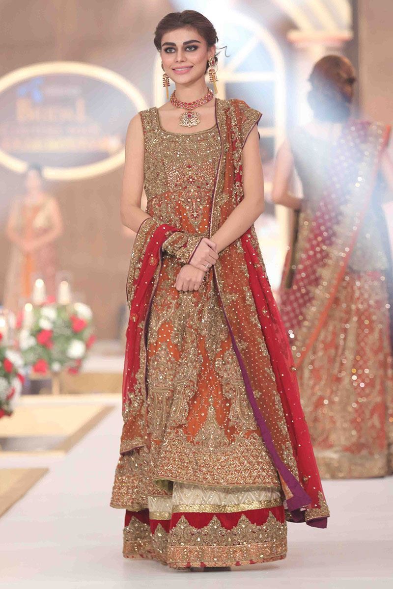 Rust Embroidered Net Gown with Velvet Lehenga (3-Piece) - Image 1