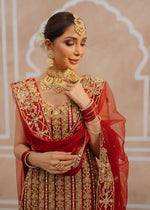Red Zardozi Net Bridal Lehenga (3-Piece) - Image 3
