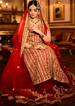 Red Zardozi Net Bridal Lehenga (3-Piece) - Image 5