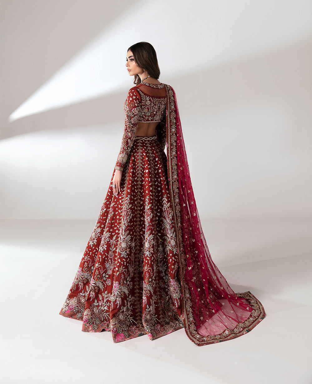 Pakistani Rust Hand Embellished Net Lehenga Choli (3-Piece) - Image 4
