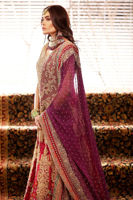 Red Antique Work Net Bridal Lehenga (3-Piece) - Image 3