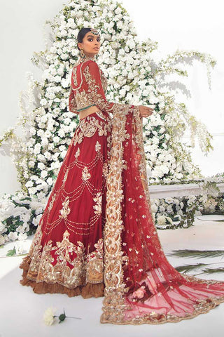 Red Embroidered Net Bridal Lehenga (3-Piece) - Image 2