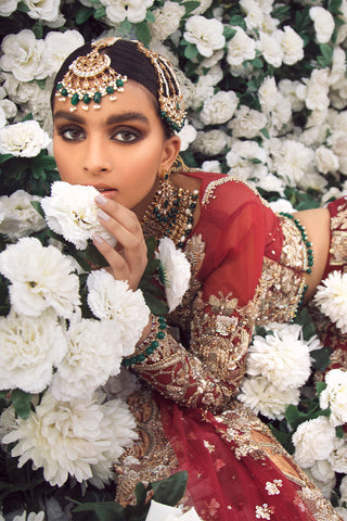 Red Embroidered Net Bridal Lehenga (3-Piece) - Image 3