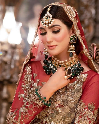 Deep Red Zardozi Net Bridal Lehenga (3-Piece) - Image 6